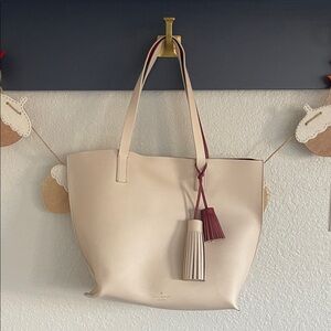 Kate Spade Cream and Burgundy Tote Bag